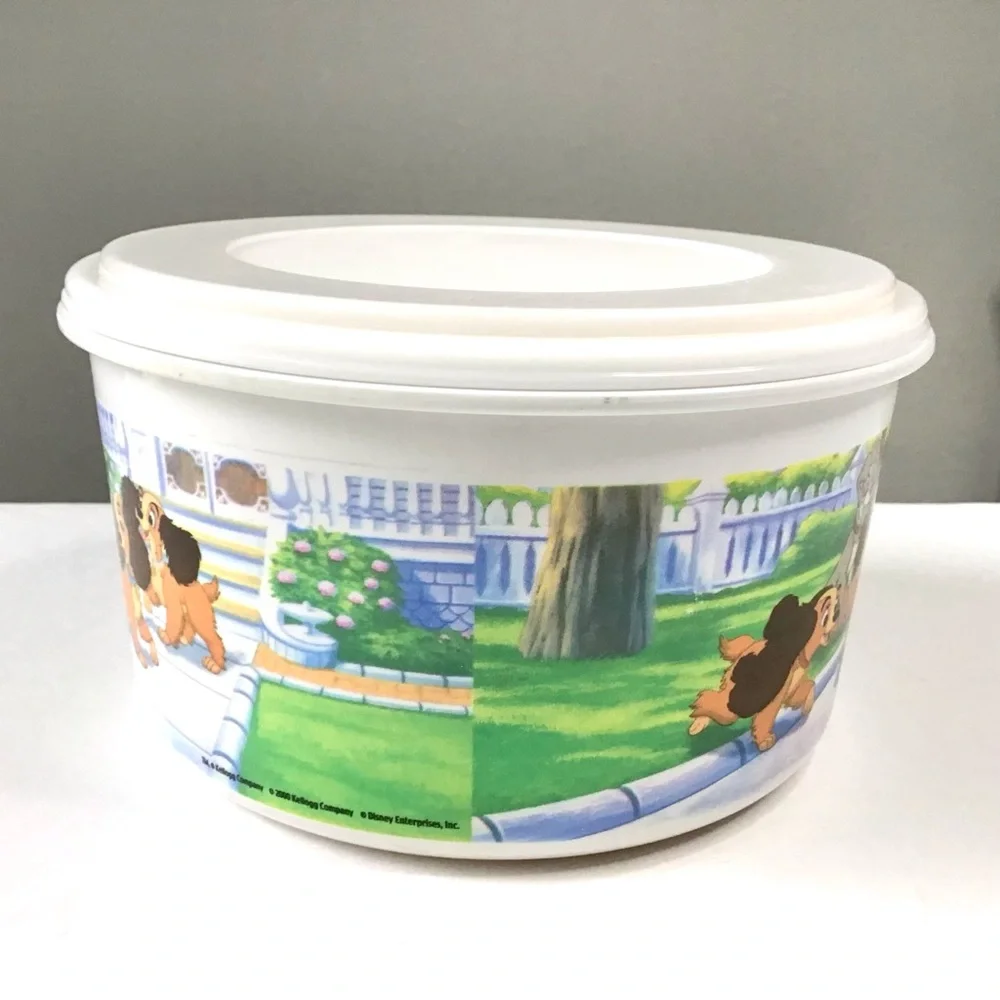 Vintage 2000 Disney Lady & The Tramp II Popcorn Container Snack Bowl Lid Kellogg